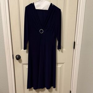 Evan Picone Navy Long Sleeve Dress with Ring Accent